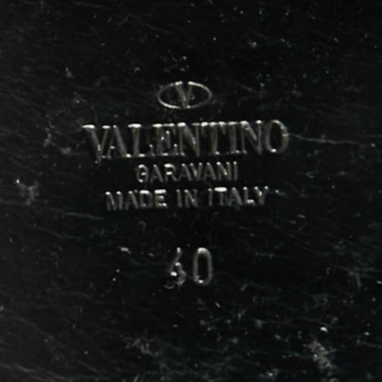 Pre Owned Valentino Black Leather VLogo Flat Slides Size 40