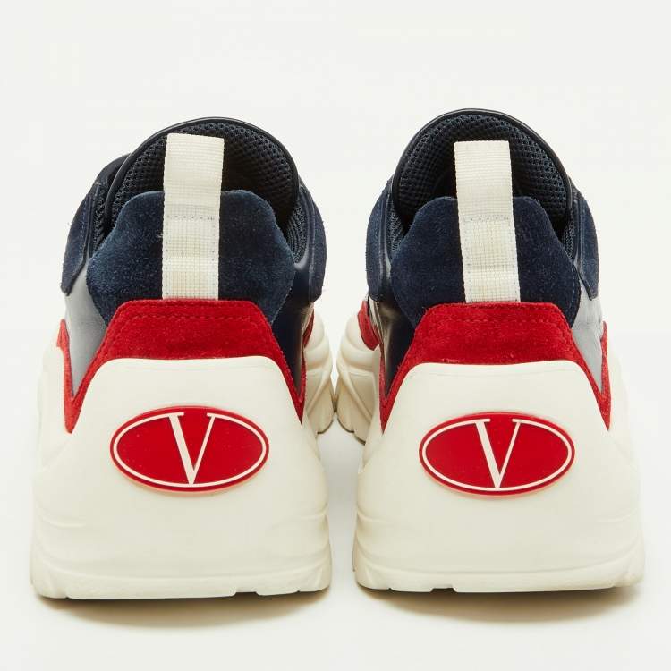 Pre Owned Valentino Blue/Red Suede and Leather Gumboy Low Top Sneakers Size 41