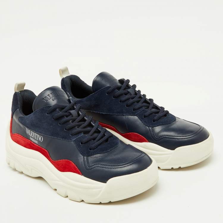 Pre Owned Valentino Blue/Red Suede and Leather Gumboy Low Top Sneakers Size 41