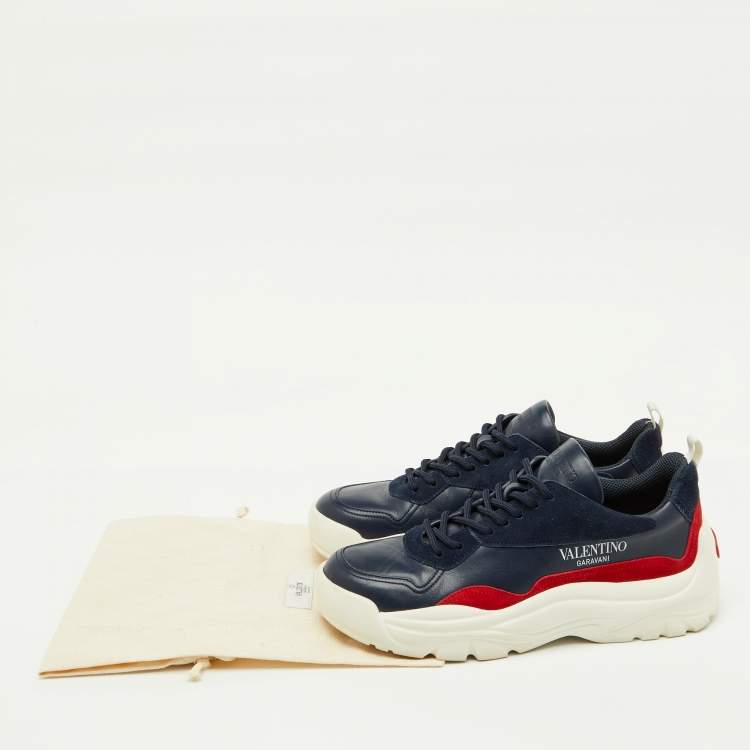 Pre Owned Valentino Blue/Red Suede and Leather Gumboy Low Top Sneakers Size 41