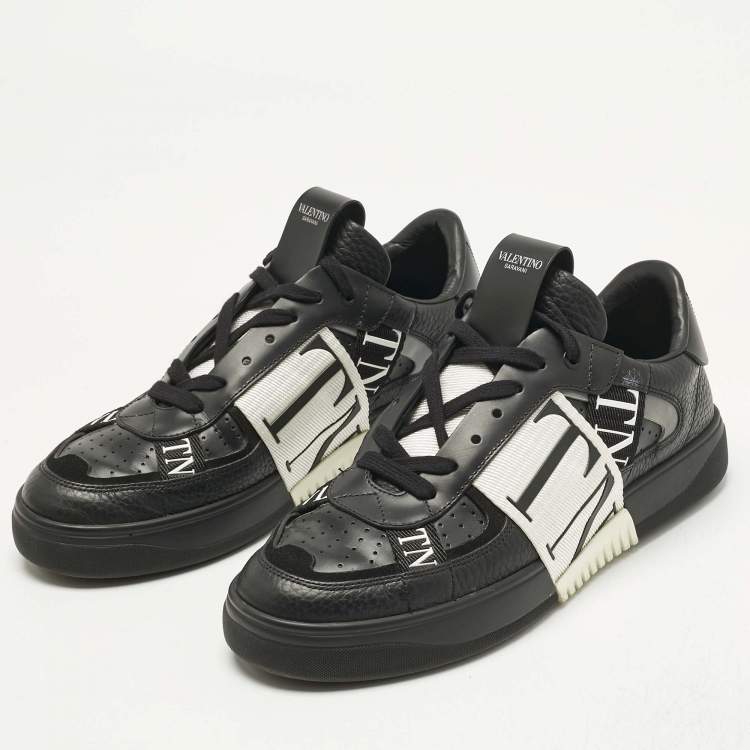 Pre Owned Valentino Black Leather, Canvas and Suede VL7N Low Top Sneakers Size 40