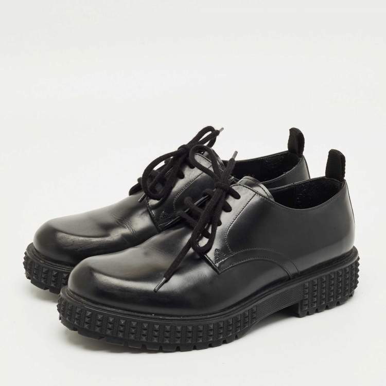 Pre Owned Valentino Black Leather Lace Up Oxfords Size 40