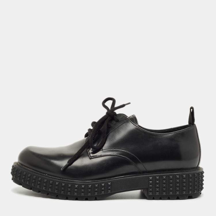 Pre Owned Valentino Black Leather Lace Up Oxfords Size 40