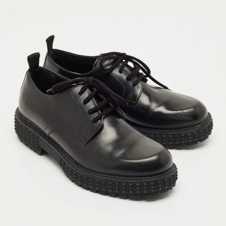 Pre Owned Valentino Black Leather Lace Up Oxfords Size 40