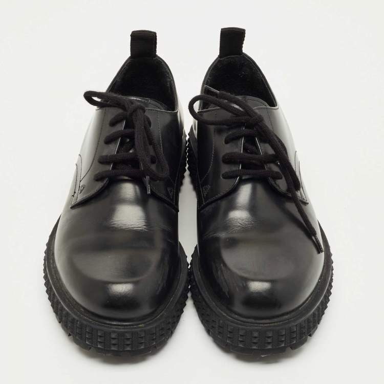 Pre Owned Valentino Black Leather Lace Up Oxfords Size 40