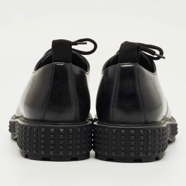Pre Owned Valentino Black Leather Lace Up Oxfords Size 40