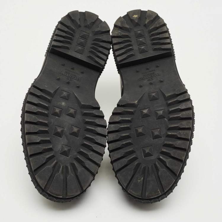 Pre Owned Valentino Black Leather Lace Up Oxfords Size 40