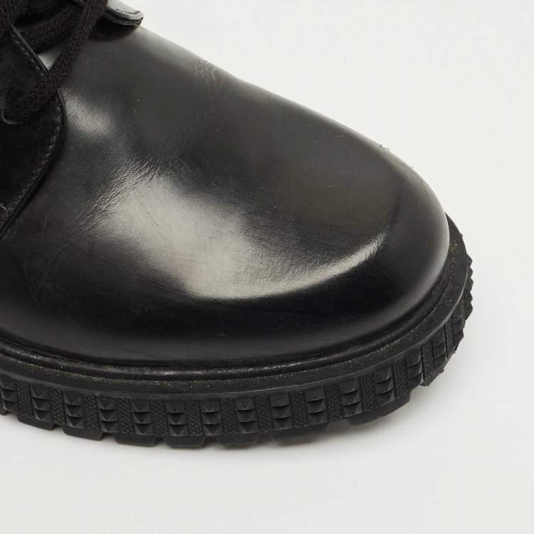 Pre Owned Valentino Black Leather Lace Up Oxfords Size 40
