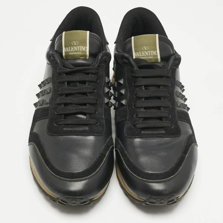 Pre Owned Valentino Black Leather and Suede Rockrunner Lace Up Sneakers Size 42