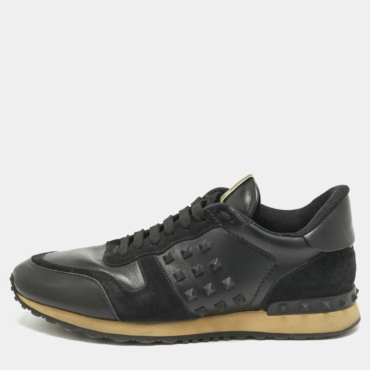 Pre Owned Valentino Black Leather and Suede Rockrunner Lace Up Sneakers Size 42