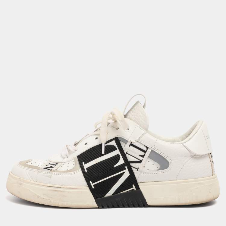 Pre Owned Valentino White Leather VLTN Low Top Sneakers Size 40