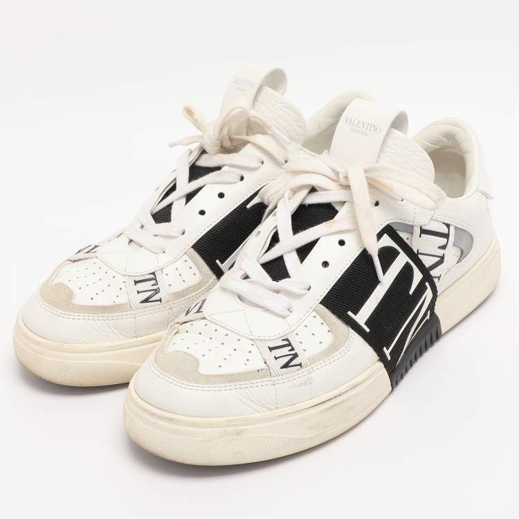 Pre Owned Valentino White Leather VLTN Low Top Sneakers Size 40