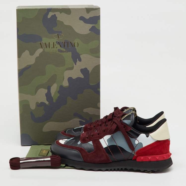 Pre Owned Valentino Multicolor Camouflage Canvas, Suede and Leather Rockrunner Sneakers Size 41.5
