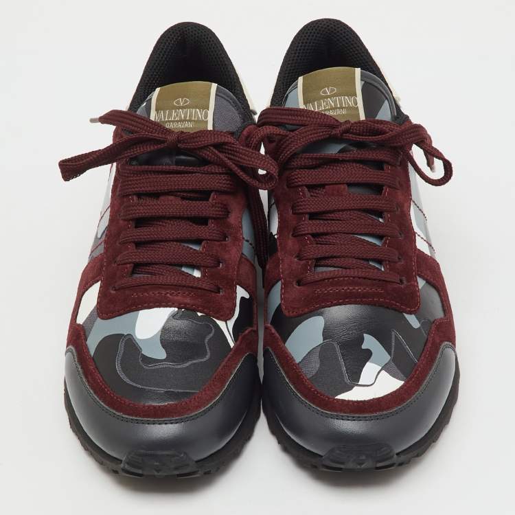 Pre Owned Valentino Multicolor Camouflage Canvas, Suede and Leather Rockrunner Sneakers Size 41.5