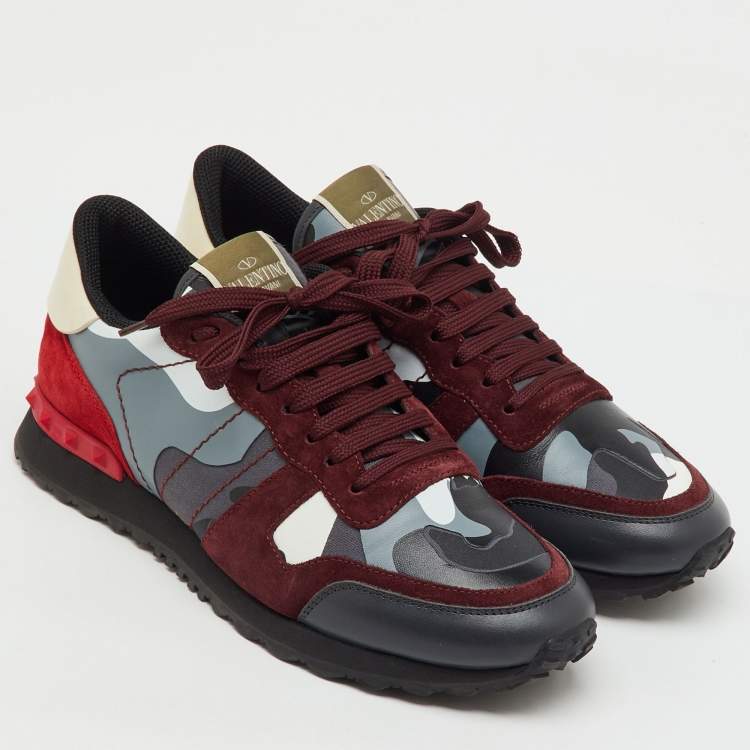 Pre Owned Valentino Multicolor Camouflage Canvas, Suede and Leather Rockrunner Sneakers Size 41.5