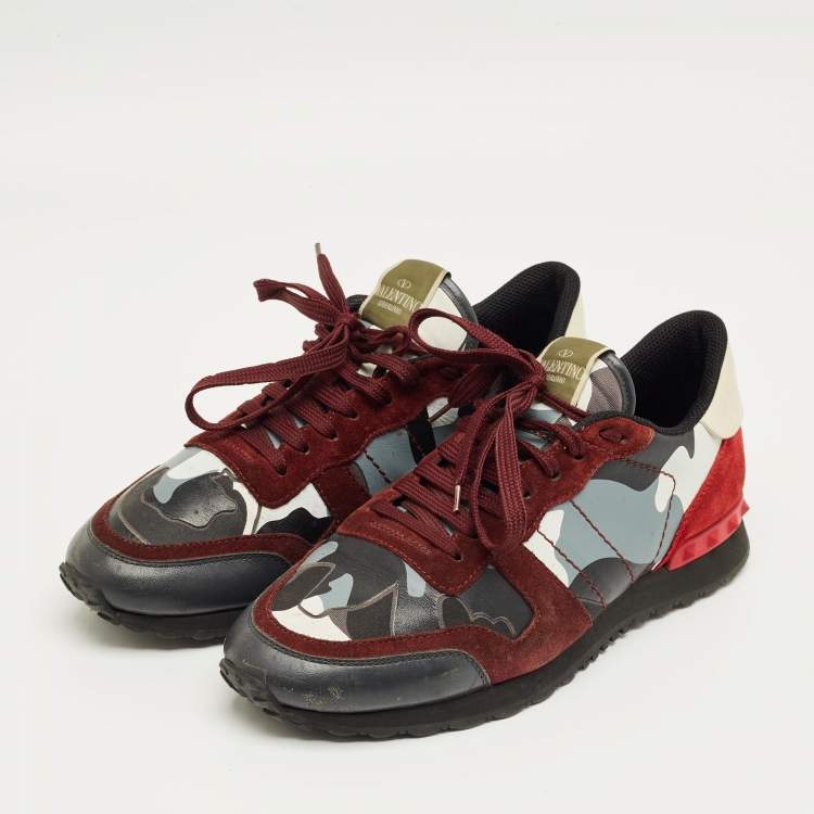 Pre Owned Valentino Multicolor Canvas and Suede Rockrunner Lace Up Sneakers Size 42