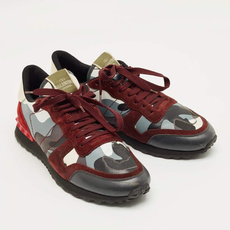 Pre Owned Valentino Multicolor Canvas and Suede Rockrunner Lace Up Sneakers Size 42