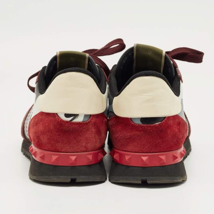 Pre Owned Valentino Multicolor Canvas and Suede Rockrunner Lace Up Sneakers Size 42