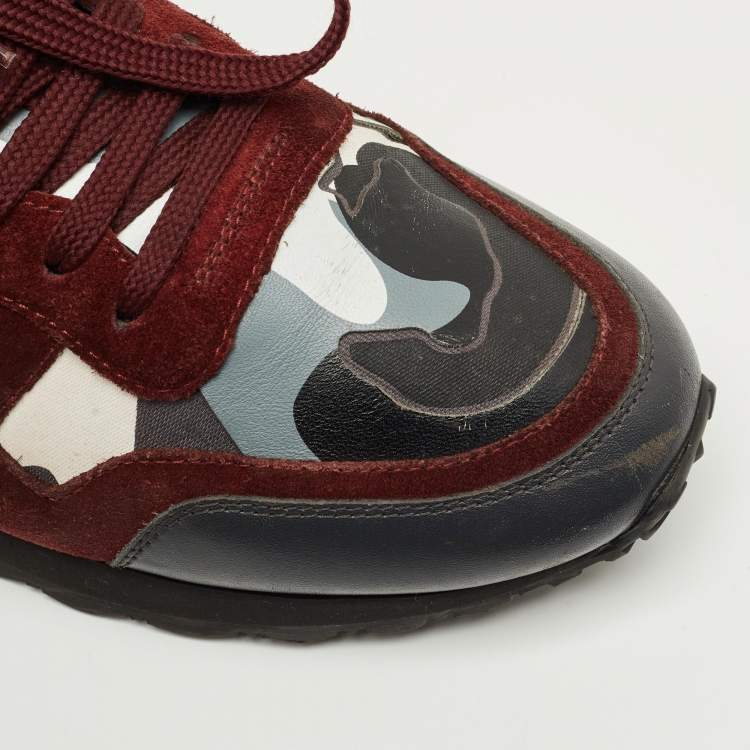 Pre Owned Valentino Multicolor Canvas and Suede Rockrunner Lace Up Sneakers Size 42