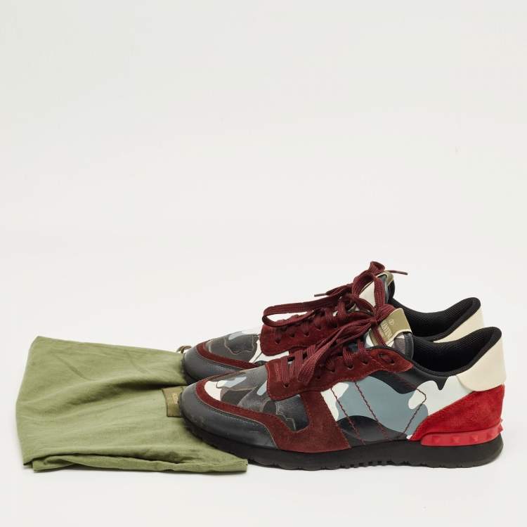Pre Owned Valentino Multicolor Canvas and Suede Rockrunner Lace Up Sneakers Size 42