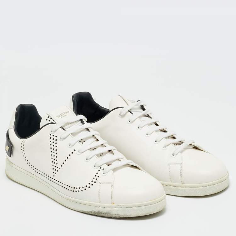 Pre Owned Valentino White Leather Backnet Lace Up Sneakers Size 46