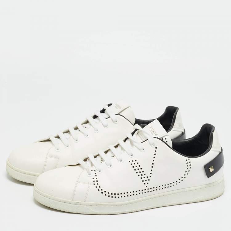 Pre Owned Valentino White Leather Backnet Lace Up Sneakers Size 46