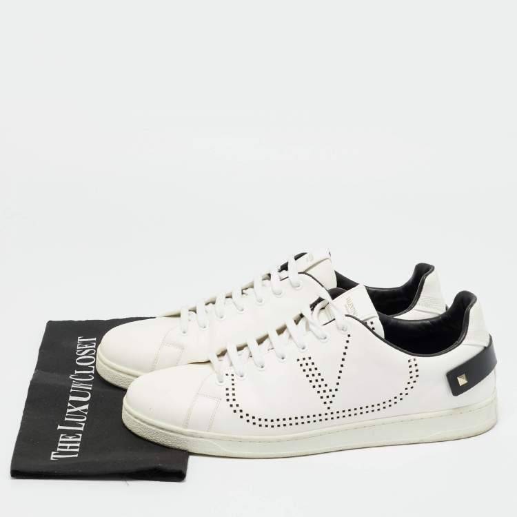 Pre Owned Valentino White Leather Backnet Lace Up Sneakers Size 46