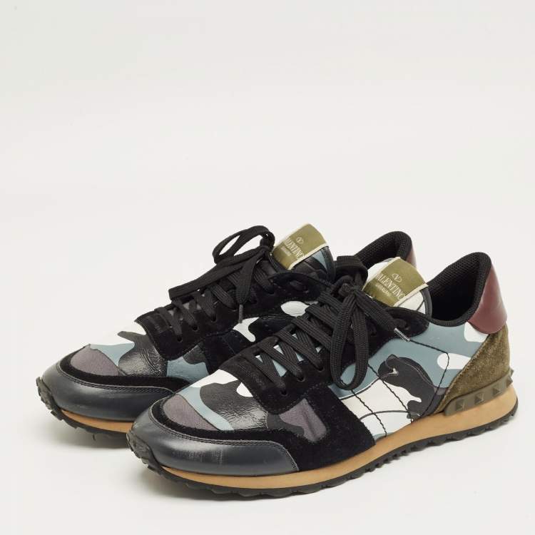Pre Owned Valentino Multicolor Suede and Leather Rockrunner Lace Up Sneakers Size 44