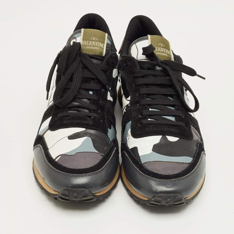 Pre Owned Valentino Multicolor Suede and Leather Rockrunner Lace Up Sneakers Size 44