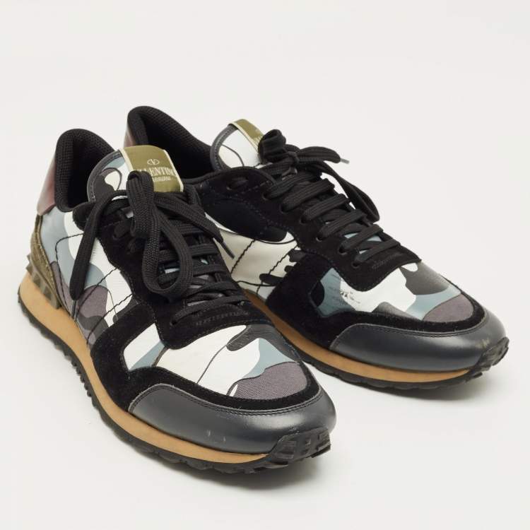 Pre Owned Valentino Multicolor Suede and Leather Rockrunner Lace Up Sneakers Size 44