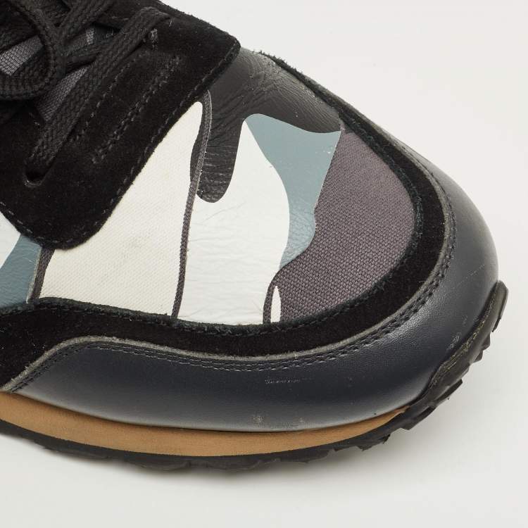 Pre Owned Valentino Multicolor Suede and Leather Rockrunner Lace Up Sneakers Size 44