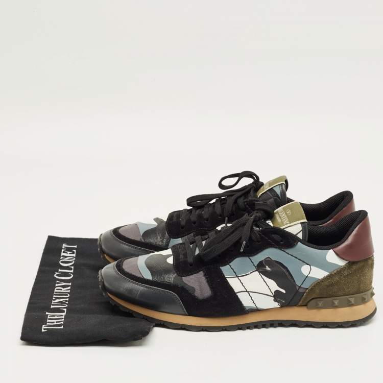 Pre Owned Valentino Multicolor Suede and Leather Rockrunner Lace Up Sneakers Size 44