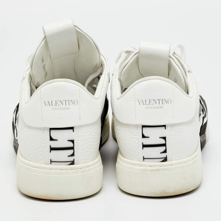 Pre Owned Valentino White/Black Canvas and Leather VL7N Low Top Sneakers Size 44.5