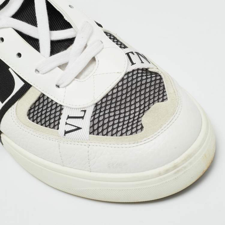 Pre Owned Valentino White/Black Canvas and Leather VL7N Low Top Sneakers Size 44.5