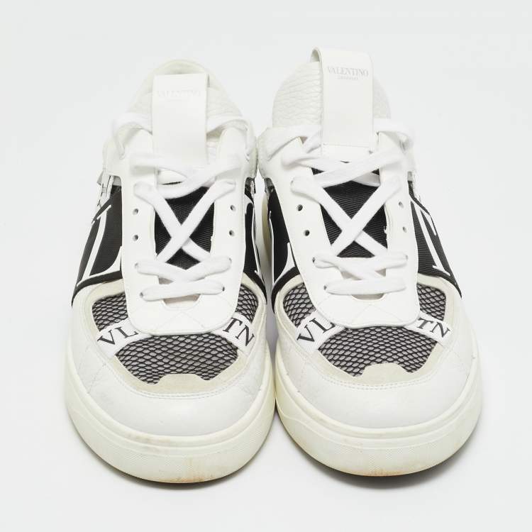 Pre Owned Valentino White/Black Canvas and Leather VL7N Low Top Sneakers Size 44.5