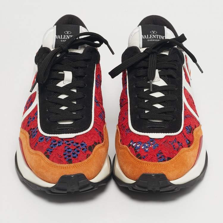 Pre Owned Valentino Multicolor Lace and Leather Lacerunner Lace Up Sneakers Size 44