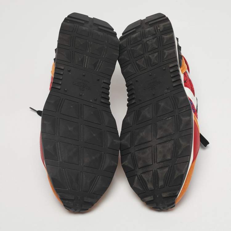 Pre Owned Valentino Multicolor Lace and Leather Lacerunner Lace Up Sneakers Size 44