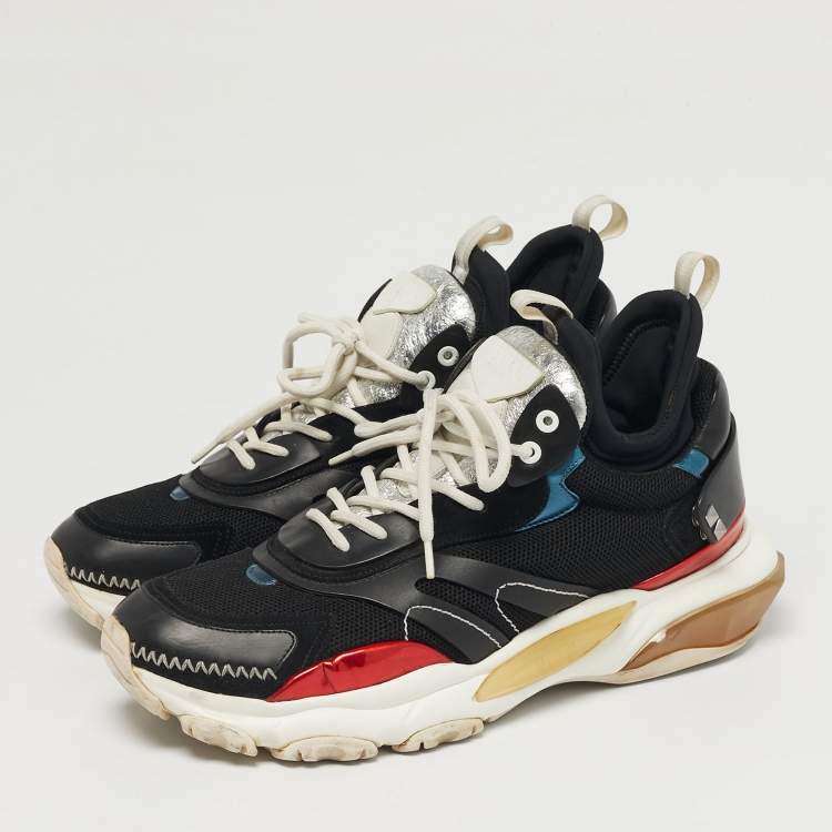 Pre Owned Valentino Black Leather and Mesh Bounce socks Lace Up Sneakers Size 45