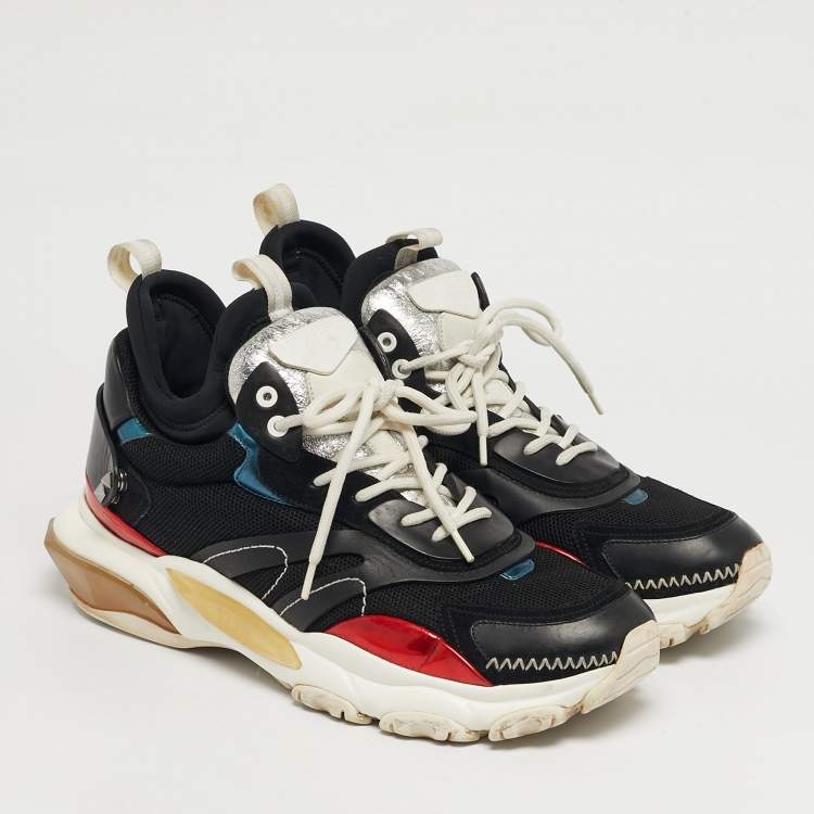 Pre Owned Valentino Black Leather and Mesh Bounce socks Lace Up Sneakers Size 45