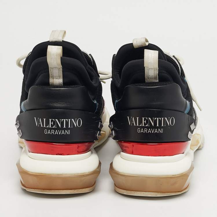 Pre Owned Valentino Black Leather and Mesh Bounce socks Lace Up Sneakers Size 45