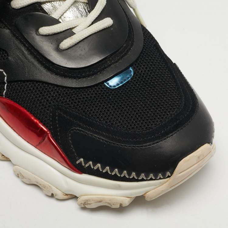 Pre Owned Valentino Black Leather and Mesh Bounce socks Lace Up Sneakers Size 45