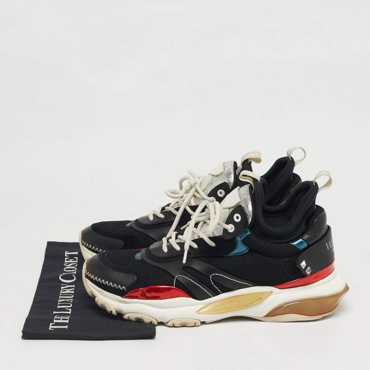 Pre Owned Valentino Black Leather and Mesh Bounce socks Lace Up Sneakers Size 45