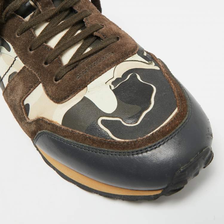 Pre Owned Valentino Multicolor Suede and Leather Rockrunner Lace Up Sneakers Size 44