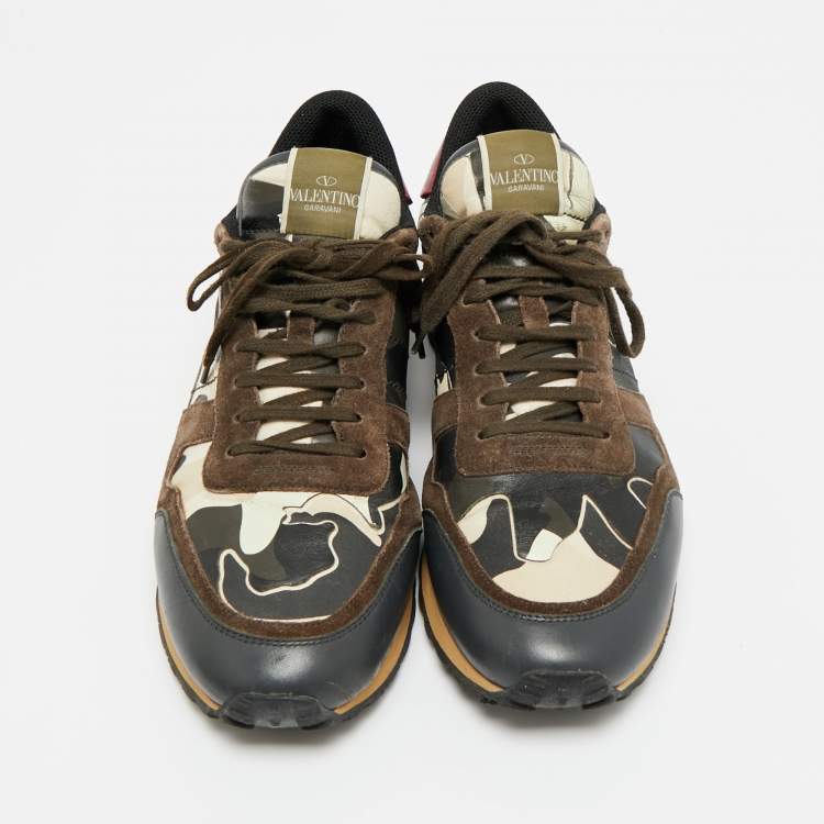 Pre Owned Valentino Multicolor Suede and Leather Rockrunner Lace Up Sneakers Size 44