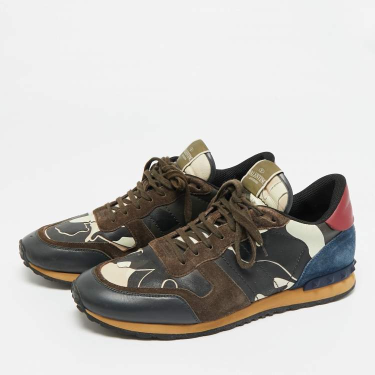 Pre Owned Valentino Multicolor Suede and Leather Rockrunner Lace Up Sneakers Size 44