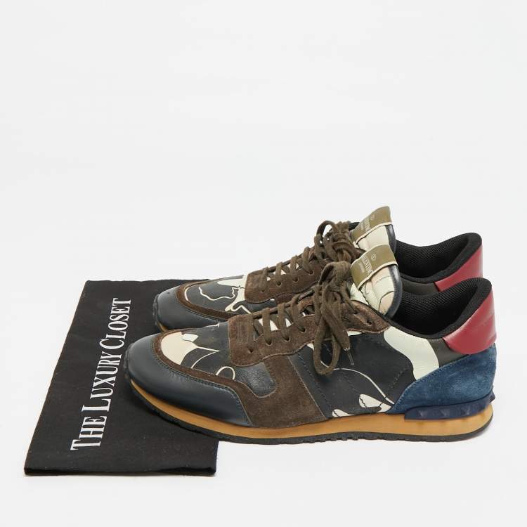Pre Owned Valentino Multicolor Suede and Leather Rockrunner Lace Up Sneakers Size 44