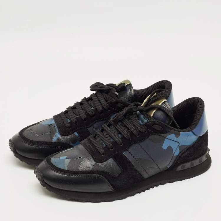 مملوكة مسبقًا Valentino Rockrunner Size 43 Black Canvas, Leather and Suede Lace Up Sneakers