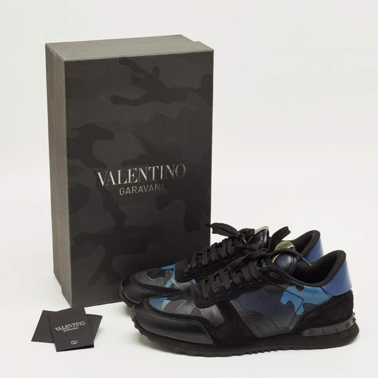 مملوكة مسبقًا Valentino Rockrunner Size 43 Black Canvas, Leather and Suede Lace Up Sneakers