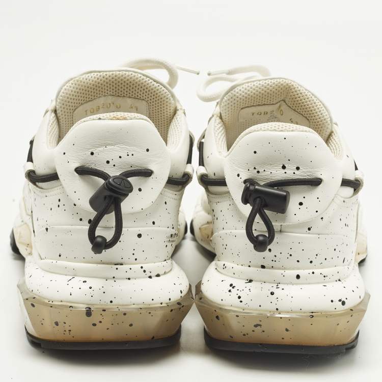 Pre Owned Valentino Bounce Size 41 White Leather Paint Splat Lace Up Sneakers