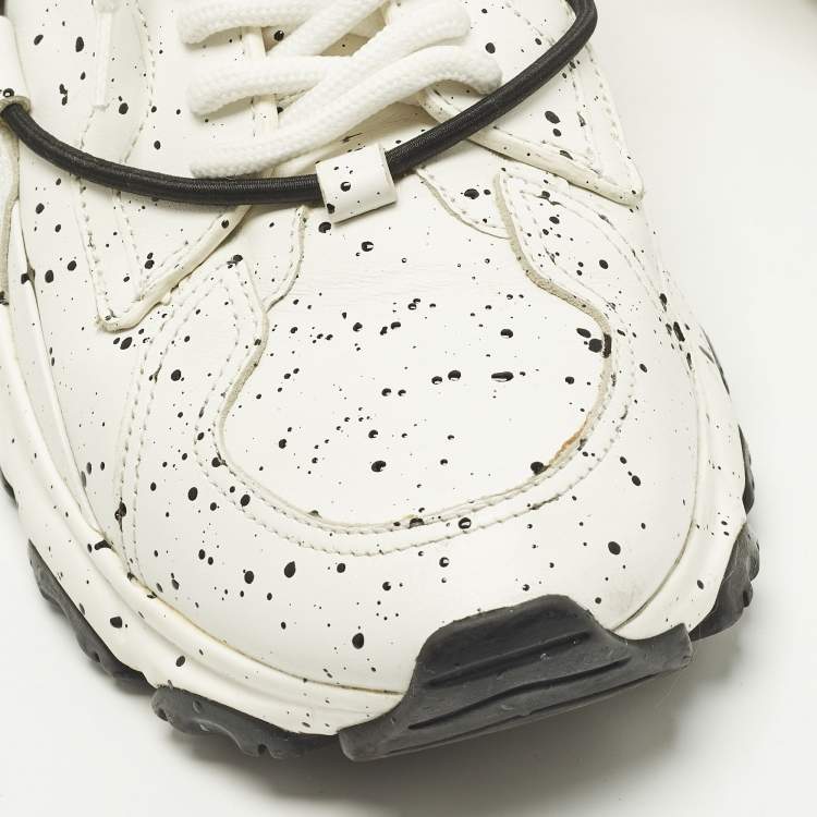 Pre Owned Valentino Bounce Size 41 White Leather Paint Splat Lace Up Sneakers